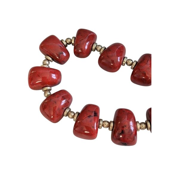 Red Beaded Necklace & Earrings Set With Gold Details By Chicos - Adjustable Chai - Picture 12 of 12